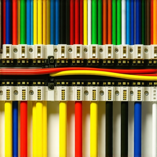 Organized home theater wiring with color-coded cables, labels, and shielding for optimal performance.