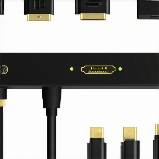 HDMI 2.1 Cables and Banana Plugs in Home Theater Close-up of HDMI 2.1 cables and banana plugs connecting audio and video equipment