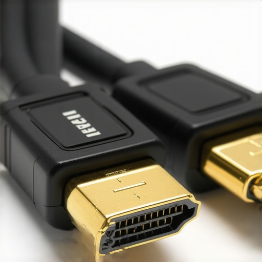 Premium HDMI 2.1 Cable with Reinforced Shielding Close-up of a high-quality HDMI 2.1 cable showing reinforced shielding and gold-plated connectors