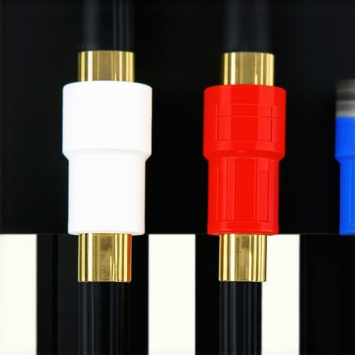 Premium Speaker Wires with Banana Plugs in Home Theater Close-up of premium speaker wires with banana plugs connected to a home theater system