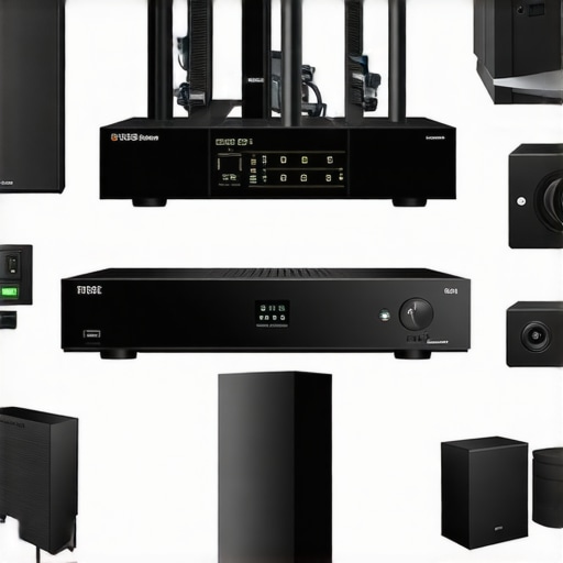 A modern home theater with visible surge protection and power conditioning devices