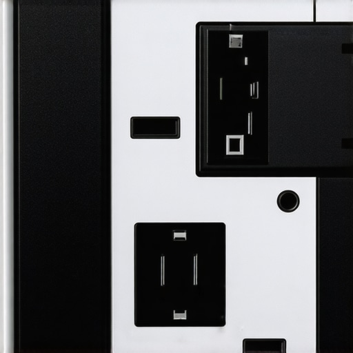 Close-up of a surge protector with indicator lights and cables connected