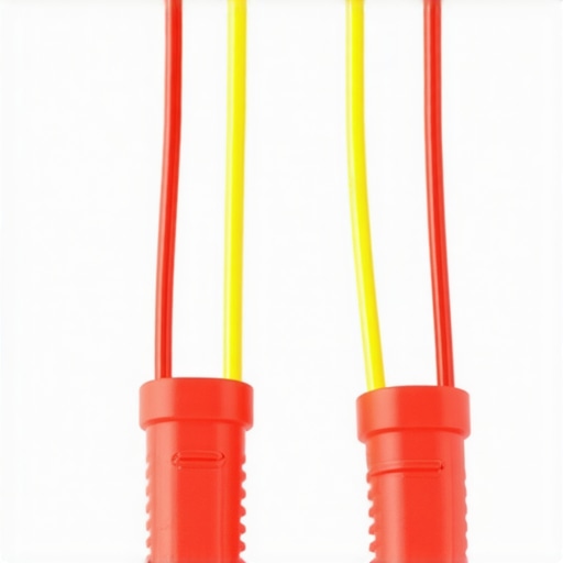 Close-up of banana plugs securely attached to speaker wires in a home audio system