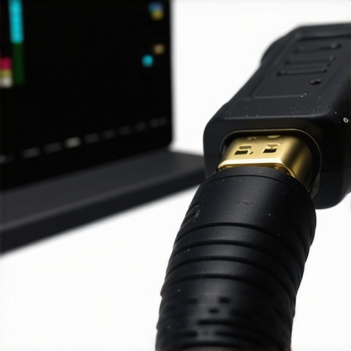 Detailed image of HDMI 2.1 cable undergoing a stress test with digital equipment to ensure stability and proper bandwidth support.