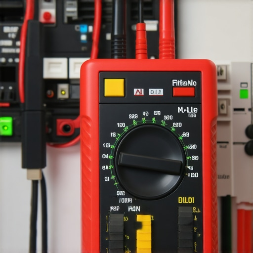 Professional AV Maintenance with Multimeter Technician using a multimeter to check home theater wiring