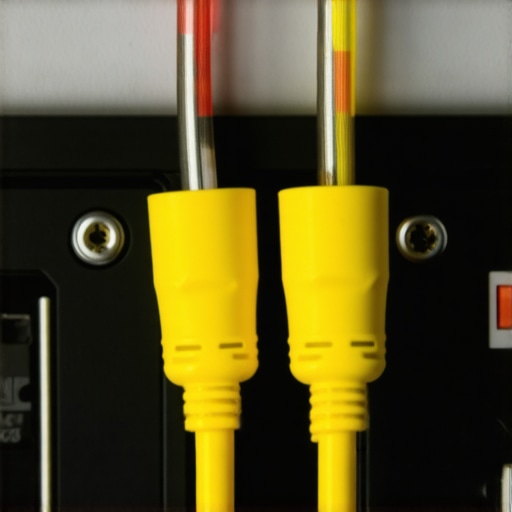 Close-up of banana plugs firmly attached to speaker terminals ensuring stable high-current connection.
